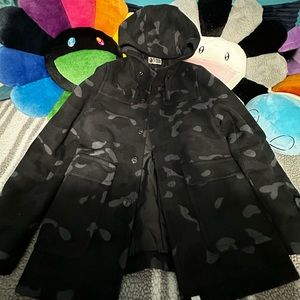 Bape Black Camo Wool Duffel Coat